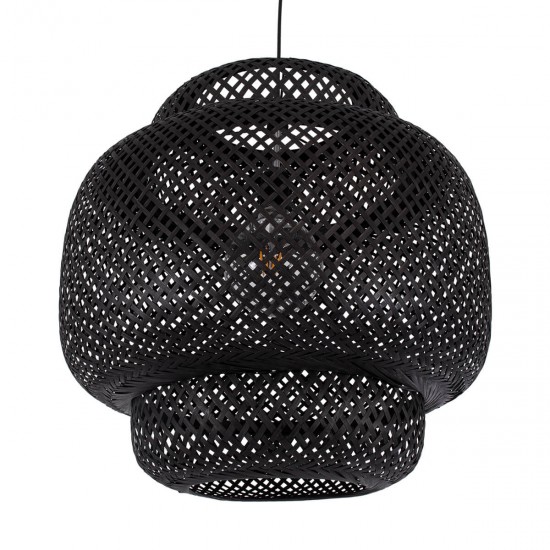 GloboStar® MALDIVES 00579 Μοντέρνο Κρεμαστό Φωτιστικό Οροφής Μονόφωτο 1 x E27 Μαύρο Μπαμπού Πλέγμα Φ56 x Υ54cm