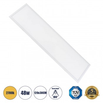 GloboStar® 60214 Χωνευτό LED Panel Milky Super Slim 120x30cm 48W 4320lm 120° CRI≥80Ra UGR&lt;19 AC 220-240V IP20 Μ120 x Π30 x Υ1.5cm - Θερμό Λευκό 2700K - TÜV Certified Driver - 5 Years Warranty