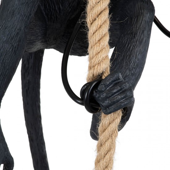 GloboStar® APES 01801 Μοντέρνο Κρεμαστό Φωτιστικό Οροφής Μονόφωτο 1 x E27 Μαύρο με Μπεζ Σχοινί Φιγούρα Μ26 x Π28 x Υ69cm