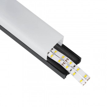 GloboStar® 70866-3M Επιφανειακό Προφίλ Αλουμινίου Μαύρο με Λευκό Οπάλ Κάλυμμα για έως 3 Σειρές Ταινίας LED Πατητό - Press On 3 Μέτρα
