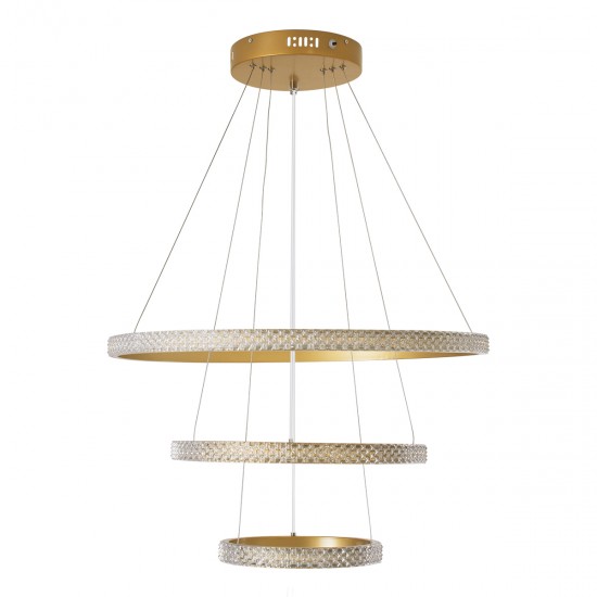 GloboStar® DIAMOND TRIO 61137 Κρεμαστό Φωτιστικό Δαχτυλίδι-Κύκλος LED CCT 100W 12123lm 360° AC 220-240V - Εναλλαγή Φωτισμού μέσω Τηλεχειριστηρίου All In One Ψυχρό 6000k+Φυσικό 4500k+Θερμό 2700k Dimmable Φ25+40+60cm - Χρυσό Βούρτσας - 3 Years Warranty