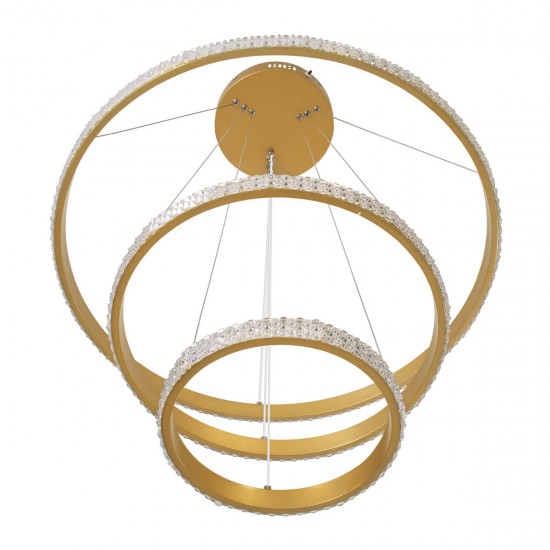GloboStar® DIAMOND TRIO 61137-DECO Κρεμαστό Φωτιστικό Δαχτυλίδι-Κύκλος LED CCT 100W 12123lm 360° AC 220-240V - Εναλλαγή Φωτισμού μέσω Τηλεχειριστηρίου All In One Ψυχρό 6000k+Φυσικό 4500k+Θερμό 2700k Dimmable Φ25+40+60cm - Χρυσό Βούρτσας - 3 Years Warranty