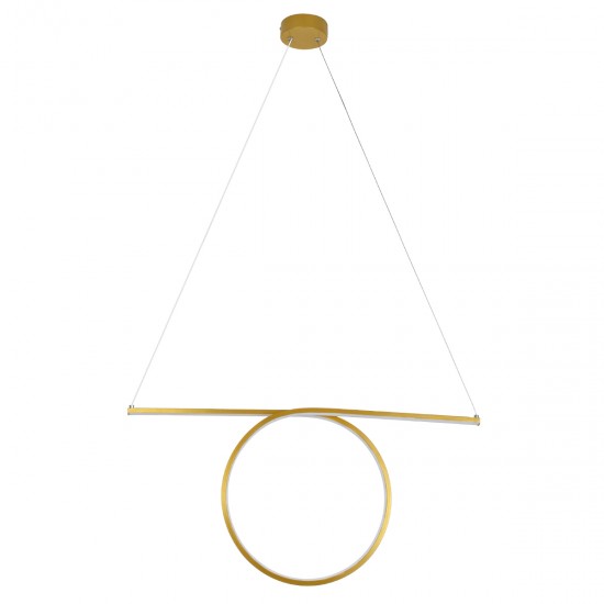 GloboStar® ROME 61297 Κρεμαστό Φωτιστικό Οροφής Linear Design LED CCT 24W 2640lm 200° AC 220-240V - Εναλλαγή Φωτισμού μέσω Διακόπτη On/Off All In One Ψυχρό 6000k+Φυσικό 4500k+Θερμό 2700k Μ65.5 x Π4 x Υ33cm - Χρυσό Βούρτσας - 3 Years Warranty