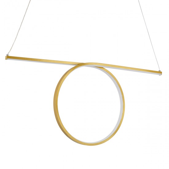 GloboStar® ROME 61297 Κρεμαστό Φωτιστικό Οροφής Linear Design LED CCT 24W 2640lm 200° AC 220-240V - Εναλλαγή Φωτισμού μέσω Διακόπτη On/Off All In One Ψυχρό 6000k+Φυσικό 4500k+Θερμό 2700k Μ65.5 x Π4 x Υ33cm - Χρυσό Βούρτσας - 3 Years Warranty