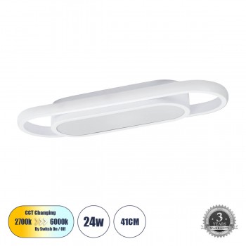 GloboStar® IGOR 61217 Φωτιστικό Οροφής Linear Design LED CCT 24W 2880lm 210° AC 220-240V - Εναλλαγή Φωτισμού μέσω Διακόπτη On/Off All In One Ψυχρό 6000k+Φυσικό 4500k+Θερμό 2700k Μ41 x Π13 x Υ4.5cm - Λευκό - 3 Years Warranty