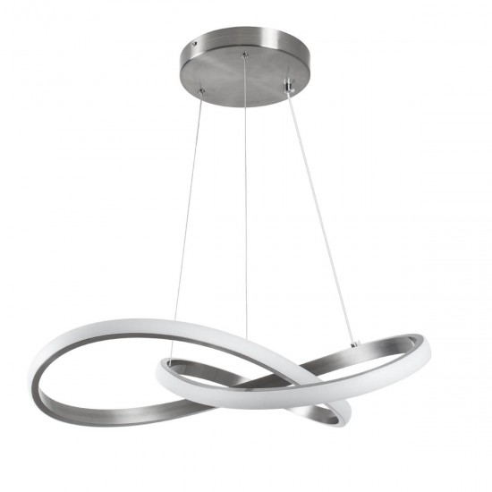 GloboStar® DEXTER 60498 Κρεμαστό Φωτιστικό Οροφής Design LED CCT 72W 8064lm 300° AC 220-240V - Εναλλαγή Φωτισμού μέσω Τηλεχειριστηρίου All In One Ψυχρό 6000k+Φυσικό 4500k+Θερμό 2700k Dimmable Φ56cm - Νίκελ Ασημί Βούρτσας - 3 Years Warranty