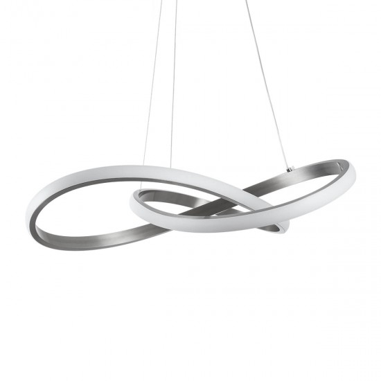 GloboStar® DEXTER 60498 Κρεμαστό Φωτιστικό Οροφής Design LED CCT 72W 8064lm 300° AC 220-240V - Εναλλαγή Φωτισμού μέσω Τηλεχειριστηρίου All In One Ψυχρό 6000k+Φυσικό 4500k+Θερμό 2700k Dimmable Φ56cm - Νίκελ Ασημί Βούρτσας - 3 Years Warranty