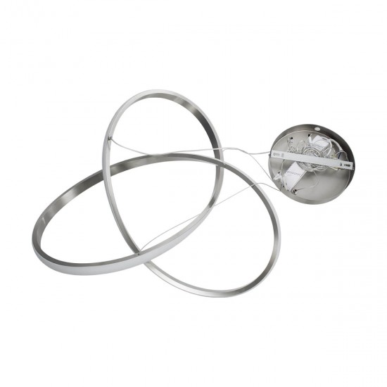 GloboStar® DEXTER 60498 Κρεμαστό Φωτιστικό Οροφής Design LED CCT 72W 8064lm 300° AC 220-240V - Εναλλαγή Φωτισμού μέσω Τηλεχειριστηρίου All In One Ψυχρό 6000k+Φυσικό 4500k+Θερμό 2700k Dimmable Φ56cm - Νίκελ Ασημί Βούρτσας - 3 Years Warranty