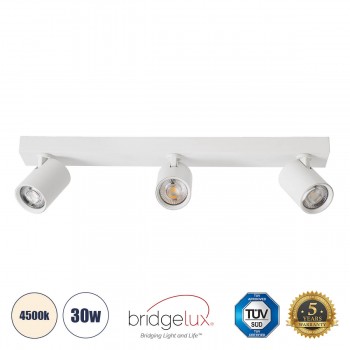 GloboStar® LEONARDO 60349 Μοντέρνο Φωτιστικό Οροφής Ράγα με Κινούμενα Σποτ LED Spot Downlight 30W 3600lm 60° AC 220-240V IP20 Μ52 x Π7 x Υ11.8cm - Λευκό - Φυσικό Λευκό 4500K - Bridgelux COB - 5 Years Warranty