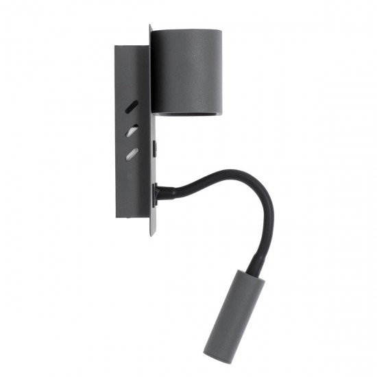 GloboStar® IBIS 61369 Μοντέρνο Φωτιστικό Τοίχου - Απλίκα Ξενοδοχείου Bed Side LED 10W 1100lm 36° & 360° AC 220-240V - Reading Light & Up/Down Light - Φορτιστής USB 3A - Μ10 x Π6.1 x Υ18cm - Φυσικό Λευκό 4500K - Γκρι Ανθρακί