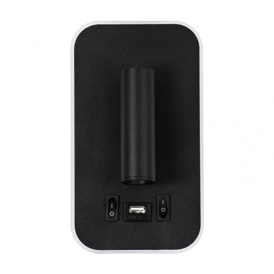 GloboStar® LADY-O 61363 Μοντέρνο Φωτιστικό Τοίχου - Απλίκα Ξενοδοχείου Bed Side LED 10W 1000lm 36° & 360° AC 220-240V - Reading Light & 360° Κρυφός Φωτισμός - Φορτιστής USB 3A - Μ10.5 x Π10 x Υ18.5cm - Φυσικό Λευκό 4500K - Μαύρο