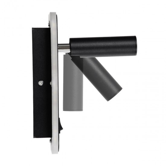 GloboStar® LADY-O 61363 Μοντέρνο Φωτιστικό Τοίχου - Απλίκα Ξενοδοχείου Bed Side LED 10W 1000lm 36° & 360° AC 220-240V - Reading Light & 360° Κρυφός Φωτισμός - Φορτιστής USB 3A - Μ10.5 x Π10 x Υ18.5cm - Φυσικό Λευκό 4500K - Μαύρο