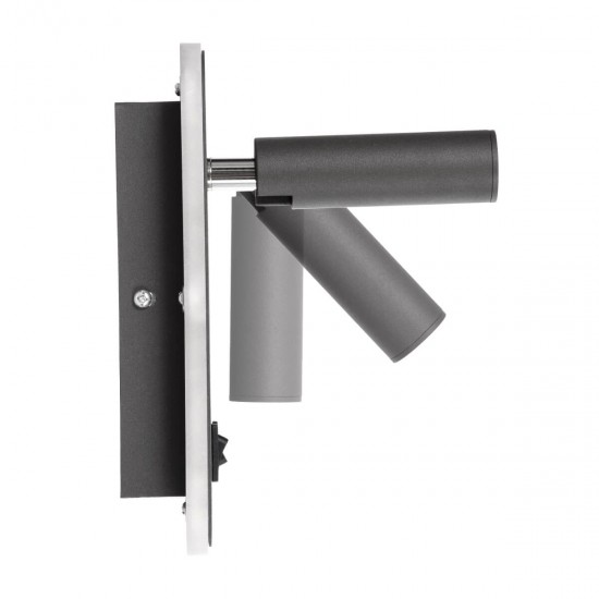 GloboStar® LADY-O 61365 Μοντέρνο Φωτιστικό Τοίχου - Απλίκα Ξενοδοχείου Bed Side LED 10W 1000lm 36° & 360° AC 220-240V - Reading Light & 360° Κρυφός Φωτισμός - Φορτιστής USB 3A - Μ10.5 x Π10 x Υ18.5cm - Φυσικό Λευκό 4500K - Γκρι Ανθρακί