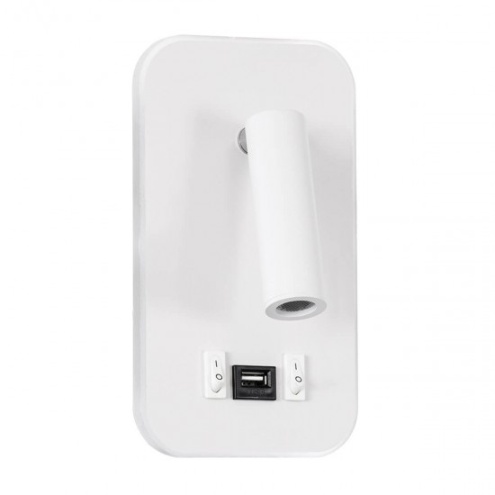 GloboStar® LADY-O 61364 Μοντέρνο Φωτιστικό Τοίχου - Απλίκα Ξενοδοχείου Bed Side LED 10W 1000lm 36° & 360° AC 220-240V - Reading Light & 360° Κρυφός Φωτισμός - Φορτιστής USB 3A - Μ10.5 x Π10 x Υ18.5cm - Φυσικό Λευκό 4500K - Λευκό
