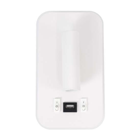 GloboStar® LADY-O 61364 Μοντέρνο Φωτιστικό Τοίχου - Απλίκα Ξενοδοχείου Bed Side LED 10W 1000lm 36° & 360° AC 220-240V - Reading Light & 360° Κρυφός Φωτισμός - Φορτιστής USB 3A - Μ10.5 x Π10 x Υ18.5cm - Φυσικό Λευκό 4500K - Λευκό